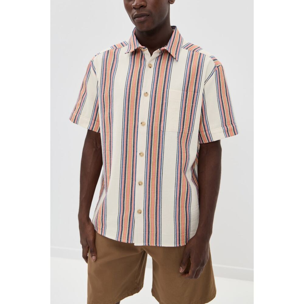 APC Ross Shirt Ecru Multi Stripe Button Front 100% Cotton Sustainable SZ L